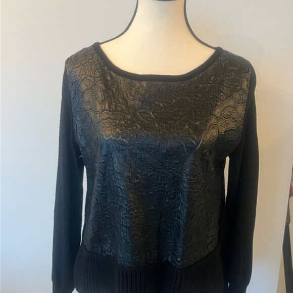 Blugirl Italian Mixed Media Sweater w/ Leather Embroidery - M - Picture 1 of 14